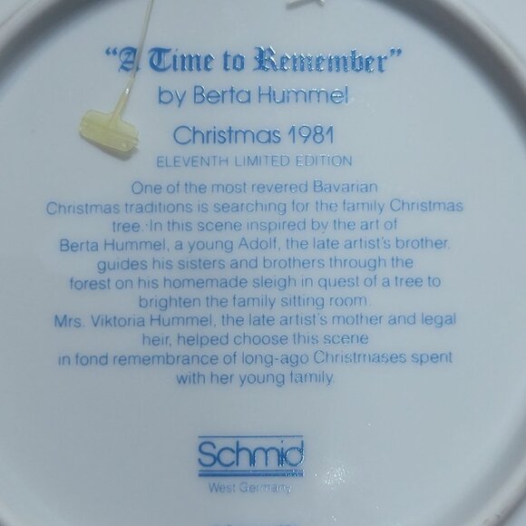 Schmid Hummel Christmas 1981 A Time to Remember Decorative Wall Hanging Plate - Picture 5 of 11